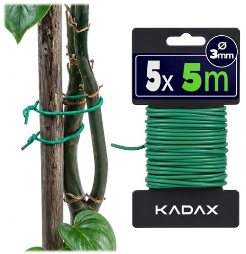 KADAX 5 fili da giardino 3 mm x 5 m, filo verde per il fissaggio di piante, filo gommato, resistente alle intemperie, per giardino, filo di fiori rivestito