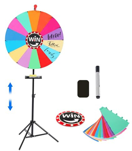 Roue porte-bonheur à tourner de 61 cm, 100 à 165 cm, réglable en hauteur, avec 14 emplacements, roue de fortune amovible avec porte-stylo, outils d'écriture, roue de prize pour jeux de fête