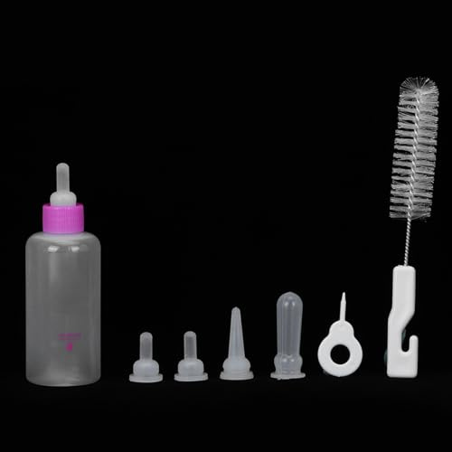 Fockety Ensemble de Biberons pour Chiots et Chatons, Spécialement Conçus pour Les Soins Infirmiers au Lait, Balance Transparente, Tétines de Rechange, Brosse de Nettoyage, Sûr et Durable (Rosâtre)