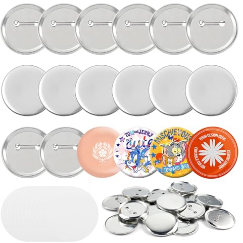 Lot de 100 boutons en métal de 58 mm avec épingle à nourrice | Kit complet pour badges avec couvercle, arrière, film transparent et joint pour machine à boutons