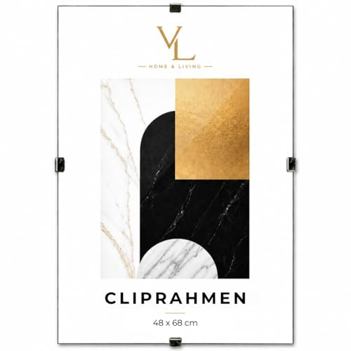 VELORA H&L Marco Sin Marco 48 x 68 cm - Marco Clip con Metacrilato Transparente y Panel HDF para Fotos, Pósteres, Diplomas, Certificados, Puzzles y Láminas, Vertical u Horizontal