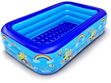Torlaist Large Leak-Proof Inflatable Paddling Pool with 3-Layer Durable PVC and Quick Drainage, Suitable for kids and Adults for Indoor/Outdoor, Backyard & Garden Use Blue Bubble