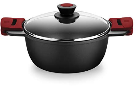 BRA Premiere Cacerola alta 24 cm, Aluminio Fundido, Tricapa, Revestimiento Antiadherente reforzado, 2 asas de Silicona Desmontables, Apto para todo tipo de Cocinas incluida Inducción, color Rojo