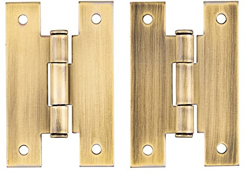 Antique Brass H Type Cabinet Door Hinges | 2 1/2 x 1 5/8 | Pack of 2 | Flush Mount Furniture Hinges | Furniture Hardware | HG5-SAB (1)