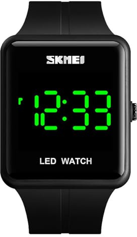 Gosasa Orologio digitale a LED con quadrante grande, data, ora, 3 bar, impermeabile, orologio sportivo da uomo e donna, Nero/Bianco