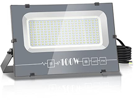 100 W LED Spotlight Outdoor 10000 LM LED Construction Spotlight IP66 Waterproof LED Spotlight 3000 K Warm White LED Floodlight for Garage, Garden, Sports Field Outdoor and Indoor Use