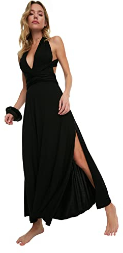 TRENDYOL Damen Vernetzung Detailliertes Gestricktes Strandkleid Dress, Schwarz, S EU