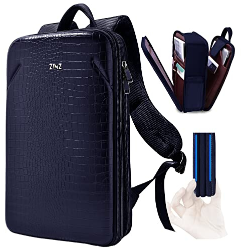 ZINZ Protective Laptop Backpack, Expandable Computer Bag Rucksack with Hard Leather Cover & 3 Compartments for 15 15.6 16 inch Notebooks, Ergonomic Shoulder Strap，B02L01