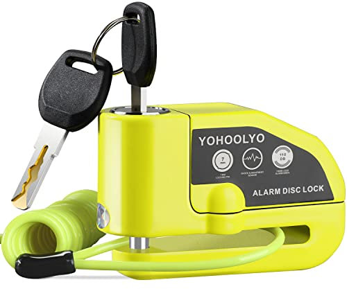 YOHOOLYO Bloccadisco Moto Lucchetto Moto Antifurto con Allarme Sonoro 110DB, Blocca disco Moto Protezione, Accessori con 2 Chiavi, 1.5m Reminder Antifurto per Moto Motorino Motocross Bici