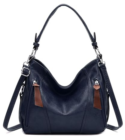 ITALYSHOP24 OBC Damen Tasche Shopper Hobo-Bag Schultertasche Leder Optik Umhängetasche Handtasche Crossover Reisetasche Beuteltasche Handtasche Dunkelblau