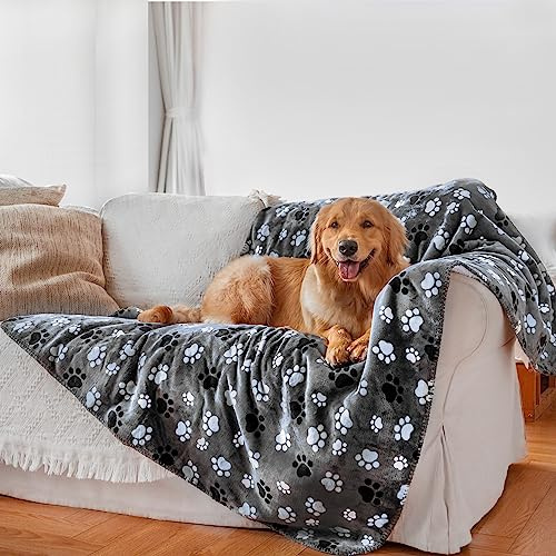 AIWEK Waterproof Pet Blanket Dog Blankets, Pattern Printing Super Soft Warm Fluffy Facecloth Sofa Car Bed Protector, Urine Proof Washable Pet Blanket for Puppy Large Dogs & Cats(Dog paw130cm*153cm)