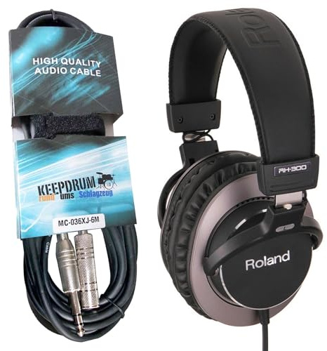Roland RH-300 geschlossener Studio-Kopfhörer Schwarz-Silber + keepdrum Verlängerungskabel 3m