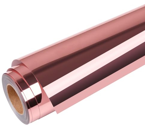VINYL FROG Rose Gold Chrome Vinyl Glossy Metallic Permanent Vinyl 12''x8FT Adhesive Vinyl Roll for Home Decor Car Sign Sticker