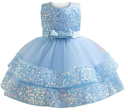 Miipat Prinsessklänning av tyll med paljetter, för baby/flicka, festklänning, ärmlös flickklänning, blomsterflicksklänning, födelsedags- och bröllopsklänning, blå, 18-24 månader