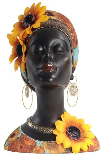 iFutniew Afrikansk konst byststaty, heminredning afrikansk solros flicka figurer, heminredning harts svart afrikansk byst skulptur lätt att använda