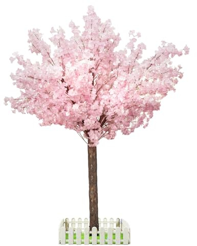 Artificial Cherry Trees Indoor Decor: Handmade Natural Fake Cherry Blossom Pink Tree Outdoor for Party Wedding Christmas