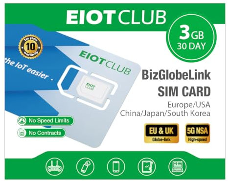 EIOTCLUB Globale SIM-Karte, 3GB Daten | 30 Tage, 5G/4G Prepaid Reise-SIM für EU (33 Länder) + USA/China/Japan/Südkorea, Ohne Vertrag, Aufladbar, für Handys, Router, Hotspot, NUR Daten