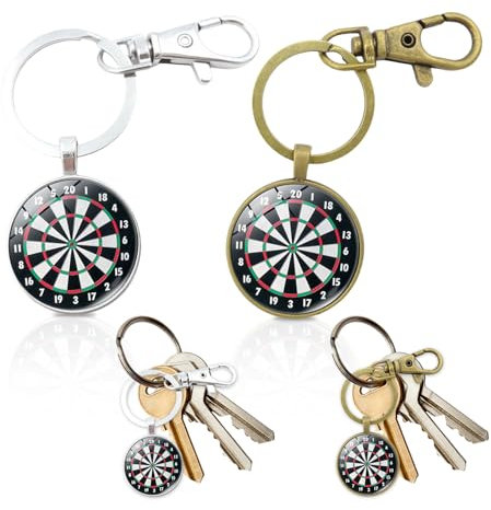 JAONLD 2 stycken dart nyckelringar med karbinhake, present till dartspelare, darttillbehör, dart present, dartdekoration, liten och utsökt, lämplig som gåva och dekoration, Silver, retro, Silber,
