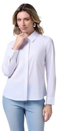 Oltre: Camicia in Popeline con Bottone Gioiello Bianco. 46 Stagione Primavera Estate 2025.