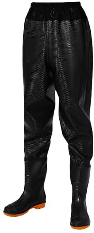 Pantaloni da guado con stivali impermeabili sopra i pantaloni da pesca da uomo traspiranti pantaloni da stagno per pescatore antiscivolo trampolieri pantaloni da lavoro antivento pantaloni da lavoro