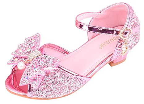Chaussures de princesse pour filles 28 avec talon, élégantes chaussures de danse à bout ouvert en forme de poisson, chaussures de soirée avec nœud papillon et paillettes, chaussures de cosplay