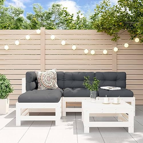 Snsowed Set Divani da Giardino 5pz con Cuscini in Legno Massello Bianco,Divani da Giardino,Set Divani da Giardino,Set Divani da Giardino da Esterno-3186068