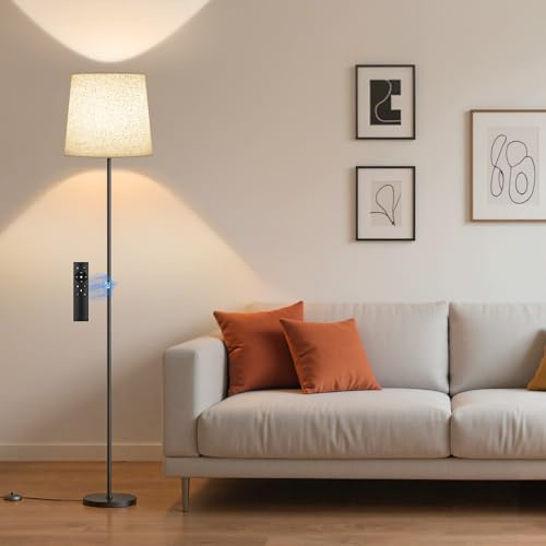SIBRILLE Lampada da Terra Salotto, 9W con Telecomando e Interruttore a Pedale, 3000K-6000K Lampada da Lettura LED con E27 Lampadina, Lampade da Terra per Camera da Letto e Ufficio, Paralume in Lino