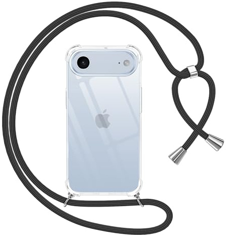 Pnakqil Funda para iPhone Air con Cuerda, Carcasa Transparente Silicona Colgar Collar Correa de Cuello Cadena Cordón para iPhone 17 Air 6,5 Fundas, Negro