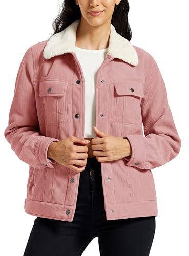MoFiz Chaquetas de Forro Polar Mujer Invierno Cálido Chaqueta de Pana con Botones Abrigo de Informal de Moda y 4 Bolsillos Rosa Talla EU S