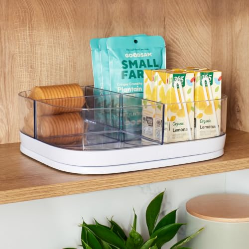 YouCopia MagicTrack Rectangle Lazy Susan Turntable with 4 Clear Storage Bins: Rotating Cabinet Organizer for Kitchen or Bathroom Items, 360° Spin, Non-Slip, White Speckled BPA-Free