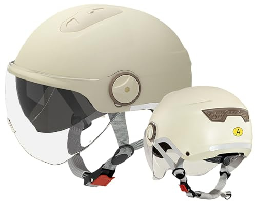 Halbschalenhelm, Atmungsaktiver Unisex-Helm Für Scooter Cruiser Moped, Offener Helm Mit Doppelvisier, Leichter Sonnenschutzhelm, ECE-Geprüft C,(58-62CM)