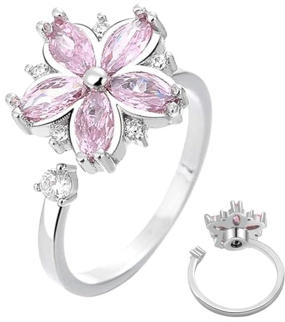 Bague Tournante Verte Trèfle Oxyde Zirconium Cœur Œil De Chat Fleur Empilable Réglable Soulagement Anti Stress Ajustable Avec Bagues Bijoux Mode Filles Cadeau Anniversaire Mariage Soirée