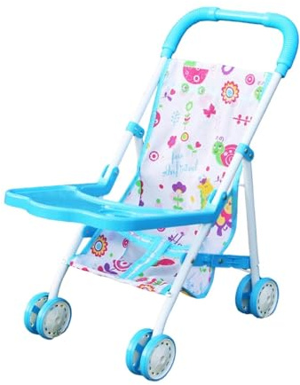 Perfeclan Cochecito de muñecas Plegable, Educativo, con Ruedas de Doble Fila, Ideal para el hogar, Vacaciones, Preescolar y cumpleaños, Azul