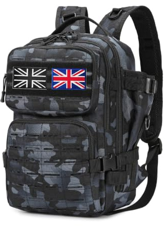 HANWELL 25L Military Tactical Fishing Backpack Tackle Bag with Flag Patches (Camo Grey)