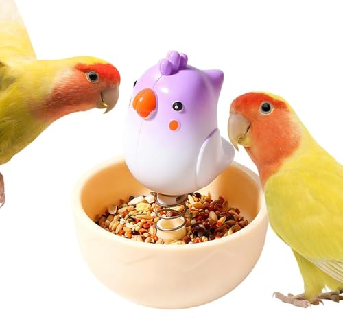 Cuenco para loros | Cuenco basculante interactivo antimordedura con diseño de dibujos animados | Bandeja de vasos para alimentos y pájaros – para loros grandes, pequeños loros, inseparables, baño