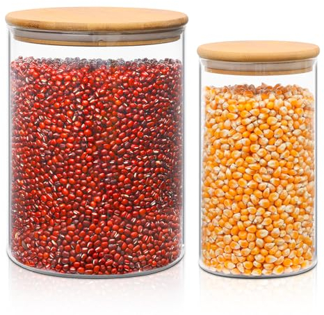 ComSaf Vorratsgläser mit Deckel 3L/1,2L, 2er Set Φ15cm Vorratsdosen mit Deckel Zylinder Glas Runde, Glasbehälter Aufbewahrung Luftdicht wie Spaghetti, Pasta, Nudeln, Mehl, Kaffeebohnen