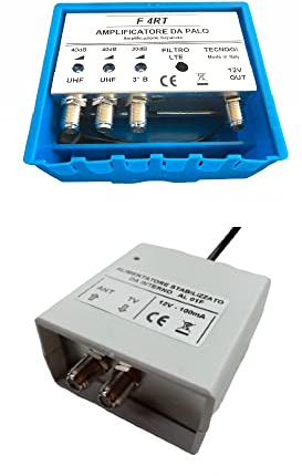 Vsnetwork Kit amplificateur antenne TV de poteau 40 dB + alimentation 12 V 100 mA Filtre Lte/5 G réglable