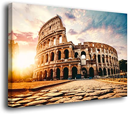 Genérico Cuadro Lienzo Canvas Coliseo Romano Italia Puesta de Sol Roma Europa – Varias Medidas - Lienzo de Tela Bastidor Madera de 3 cm - Alta resolucion (120, 80)