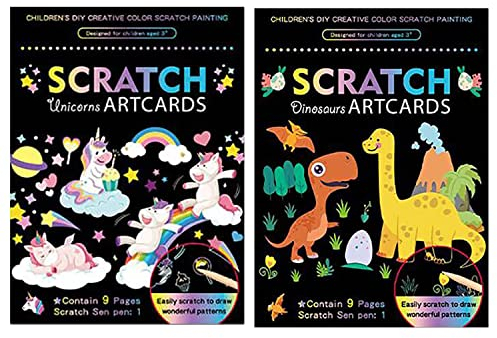 Georgie Porgy Kratzbilder Set DIY Bastelsets für Kinder Magic Kratzpapier Notizbuch Ostern Weihnachten Geburtstagsgeschenk für Jungen Mädchen (Dinosaurier Einhorn)