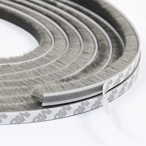Guarnizione per Intemperie per Finestre, Striscia a Spazzola per Guarnizione Porta, Altezza Pelo 9mm X 33 Piedi (per Fessure 4,5-7,5 mm) - Grigio