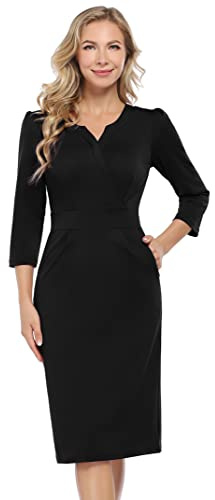 KOJOOIN Vestido elegante para mujer Vestidos de cóctel festivo Vestido Lápiz hasta la rodilla Vestidos de negocios(embalaje múltiple), Schwaz(escote en V), XL