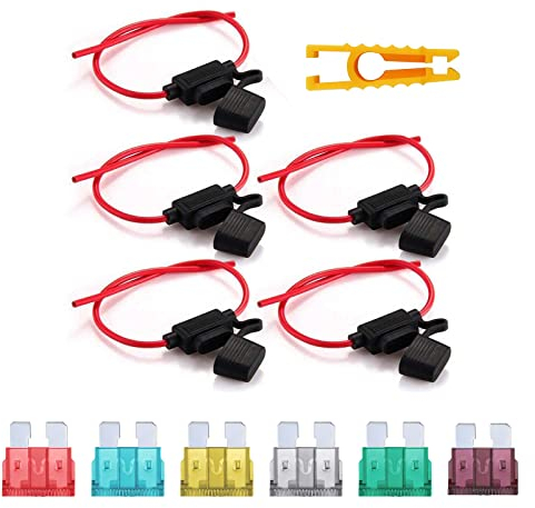 Kundorf Auto Sicherungshalter 5 Stück wasserdichte 12awg KFZ Autosicherungshalter LKW Sicherungshalter standard Flachsicherungshalter mit 8 pcs Flachsicherungen 2 * 5A 2 * 10A 2 * 15A 2 * 20A