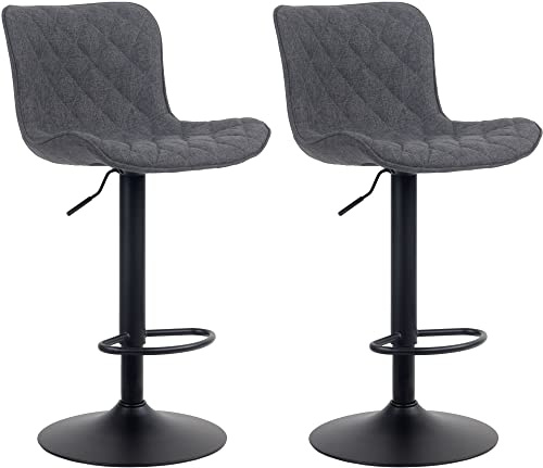 CLP 2er Set Barhocker Emma - Höhenverstellbare Barstühle - 360° Drehstühle Mit Rückenlehne Für Küche Und Bistro, Farbe:schwarz, Material:Stoff