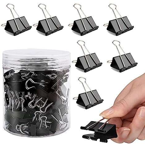 RUNYU 100 Stück Foldback Klammern Set, Foldback Klammern 25mm Schwarze Binder Clips Metall Klammer für Büro Schul Brief Büroklammer Bürobedarf
