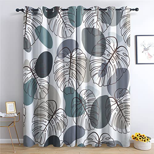 THYUNQ Vorhänge Abstrakt Blätter - Vorhang Blickdicht Verdunklungsvorhänge Thermovorhang, Gardinen mit Ösen, Vorhänge Wohnzimmer Schlafzimmer Fenster 2er Set, H 245 x B 140 cm