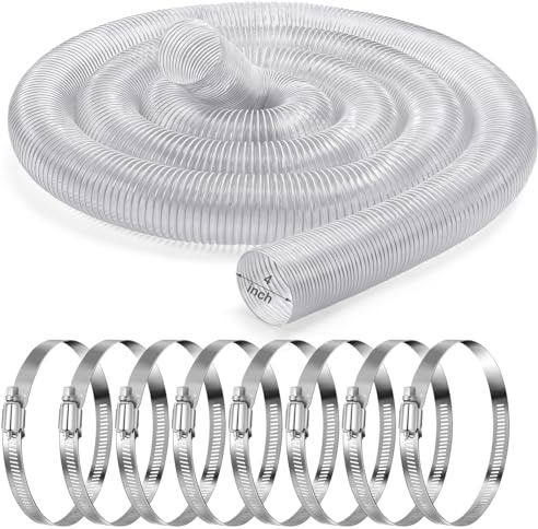 Yaocom 4 Inches 30 ft PVC Dust Collection Hose with Stainless Steel Clamps Set Flexible Clear Vacuum Puncture Resistant Fume Hose for Vacuums Cleaner Fume Dust Collection System