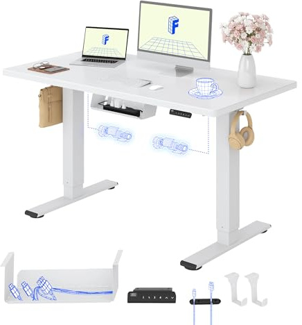 FLEXISPOT 120X80cm Escritorio Elevable Eléctrico con Tablero Entero, Standing Desk, Mesa Elevable Escritorio de Elevable con 4 Opciones de Memoria Inteligente para Oficina y Hogar(Blanco)