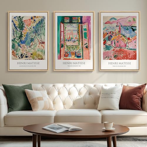 Framed Matisse Wall Art, 3 Piece Large Canvas Abstract Art Prints for Living Room, Henri Matisse Famous Landscape Painting Picture - Total Size 30x60
