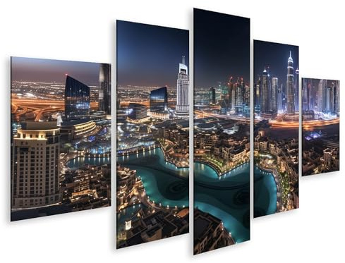 islandburner Quadro su tela panorama luminoso di notte a Dubai per soggiorno agenzia di viaggi immagini murali poster