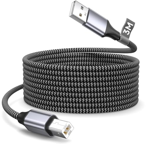 BLITEZZ Cable Imprimante 3 Mètres, Cable Imprimante USB 2.0 Type A vers Type B Nylon Tressé Câble Scanner Cordon USB B Câble MIDI Compatible avec HP,Canon, Epson, Lexmark, Brother, Hero, Dell, Samsung